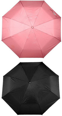 

Bizarro.in 3 Fold Set of 2 Plain Office Men::Women_55 Umbrella(Black, Pink)