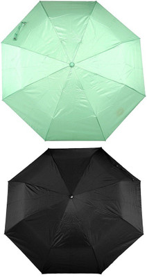 

Bizarro.in 3 Fold Set of 2 Plain Office Men::Women_50 Umbrella(Black, Green)