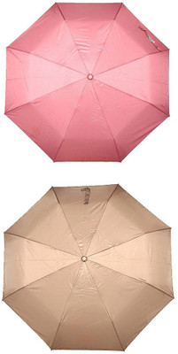 

Bizarro.in 3 Fold Set of 2 Plain Office Men::Women_34 Umbrella(Beige, Pink)