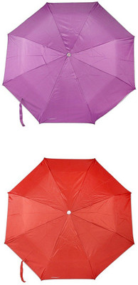 

Bizarro.in 3 Fold Set of 2 Plain Office Men::Women_270 Umbrella(Red, Purple)