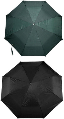 

Bizarro.in 3 Fold Set of 2 Plain Office Men::Women_48 Umbrella(Black, Green)