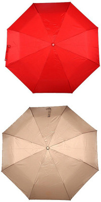 

Bizarro.in 3 Fold Set of 2 Plain Office Men::Women_37 Umbrella(Beige, Red)