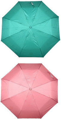 

Bizarro.in 3 Fold Set of 2 Plain Office Men::Women_198 Umbrella(Pink, Green)