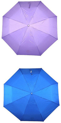 Bizarro.in 3 Fold Set of 2 Plain Office Men::Women_74 Umbrella(Blue, Purple)