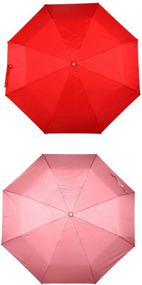 

Bizarro.in 3 Fold Set of 2 Plain Office Men::Women_196 Umbrella(Pink, Red)