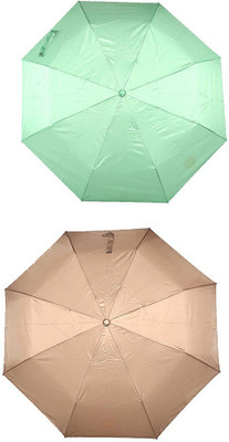 

Bizarro.in 3 Fold Set of 2 Plain Office Men::Women_29 Umbrella(Beige, Green)