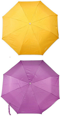 

Bizarro.in 3 Fold Set of 2 Plain Office Men::Women_309 Umbrella(Purple, Yellow)