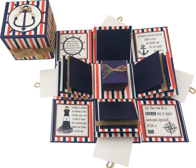

Crack of Dawn Crafts 3 Layered Fathers Day Birthday Explosion Box - Nautical Tones Greeting Card(Blue, Red, Pack of 1)