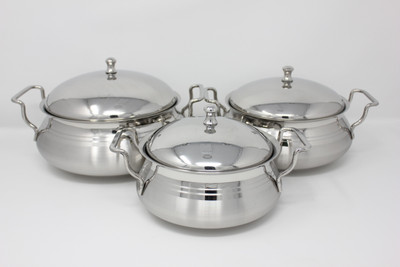 

Premium Stainless Steel Biryani Combo Pack (3 Pcs) with Steel Lid Cookware Set(Stainless Steel, 4 - Piece), Silver