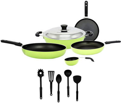 

Chef Master Chef master 11 pcs Non Stick Cookware Set - Non Induction Base Cookware Set(Aluminium, 9 - Piece), Green