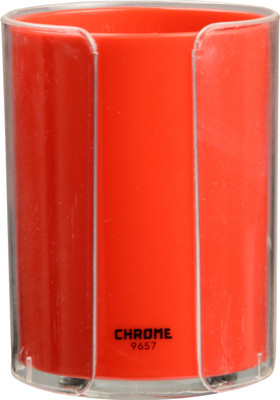 

Chrome 1 Compartments Plastic Transparent Double Cup Penholder(Red)
