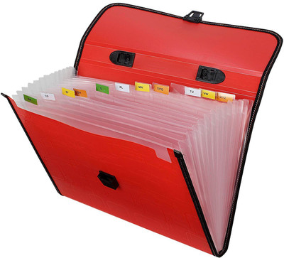 

7Trees Polypropylene Full Expanding A4 Document Organizer with 12 Sections, Handle, Index Tabs(Set Of 1, Red)
