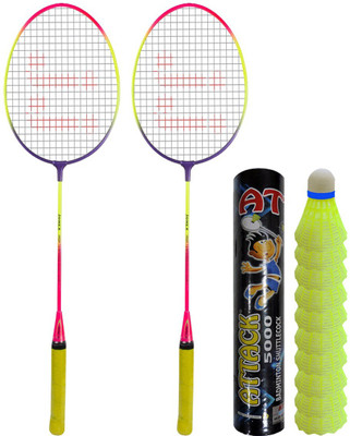 RIPR Sunrise color Leader badminton rackets set of 2 and shuttlecock plastic 10pcs combo