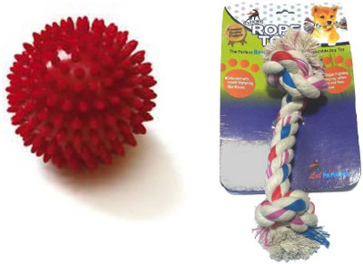 

Goofy Tails Combo Spike Ball + Cotton Bone Rubber, Cotton Chew Toy For Dog