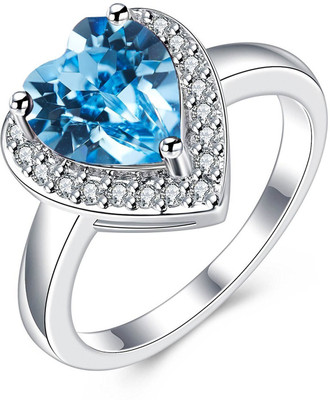 

YELLOW CHIMES Blue Heart Alloy Swarovski Crystal Rhodium Plated Ring