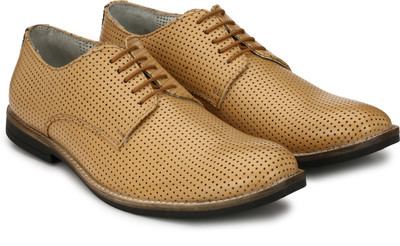 

Hirel's Perforated Derby Shoes Lace Up For Men(Tan