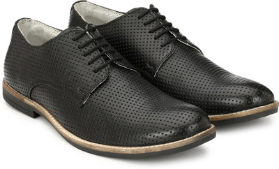 

Hirel's Perforated Derby Shoes Lace Up For Men(Black