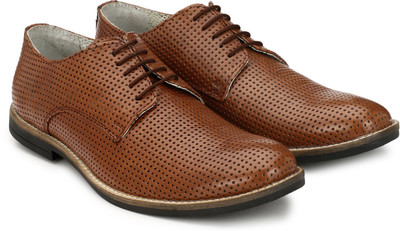 

Hirel's Perforated Derby Shoes Lace Up For Men(Brown