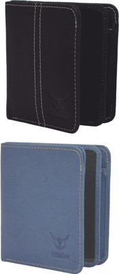 

Hidelink Men Multicolor Genuine Leather Wallet, Black & sky blue