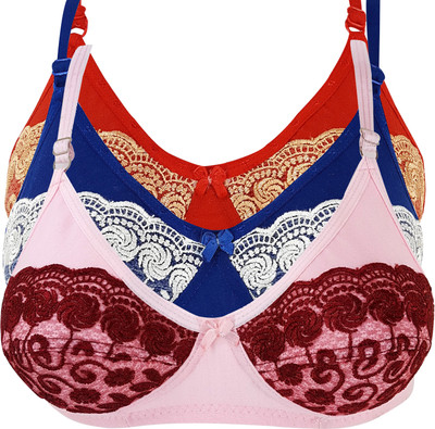 X-WELL Women Bralette Bra(Dark Blue, Red, Pink)