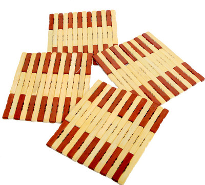 KUBER INDUSTRIES Square Reversible Bamboo Coaster(Pack of 4)