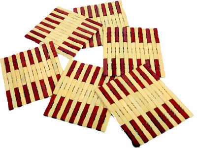 KUBER INDUSTRIES Square Reversible Bamboo Coaster(Pack of 6)
