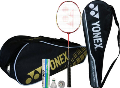 

Yonex Pro Badminton Combo - Nanoray 7 AH + Mavis 500 + SUNR 1004 Kitbag, Black Badminton Kit