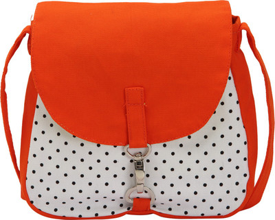 

Vivinkaa Women Casual Orange, White Canvas Sling Bag