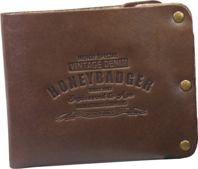 

Honey Badger Men Brown Genuine Leather Wallet(3 Card Slots)
