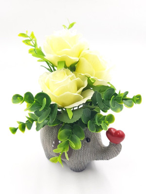 

24x7eMall Multicolor Rose Artificial Flower with Pot(9 inch, Pack of 1)