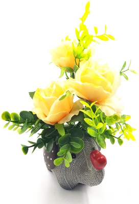 

24x7eMall Multicolor Rose Artificial Flower with Pot(9 inch, Pack of 1)