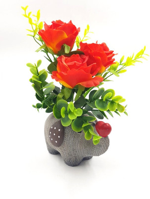 

24x7eMall Multicolor Rose Artificial Flower with Pot(9 inch, Pack of 1)