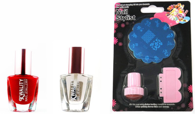 Iris 7 Nail Art Stamp Kit, Red Nail Polish and Top Coat(Set of 3)
