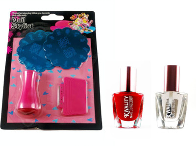 Iris 7 Premium Nail Art Stamping Kit With Red Nail Polish and Top Coat(Set of 6)