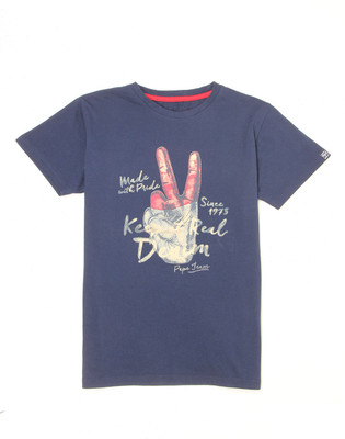 

Pepe Jeans Boys Graphic Print Cotton T Shirt(Dark Blue, Pack of 1, Navy