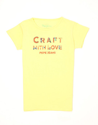 Pepe Jeans Girls Graphic Print Cotton T Shirt(Yellow, Pack of 1) available at flipkart for Rs.250