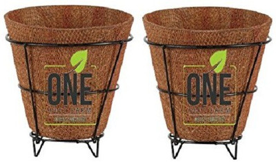 

One Feet Farm Coir Pot8 inch dia with metal stand Plant Container Set(Wood)