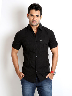 RODID Men Solid Casual Black Shirt