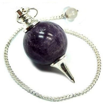 

Excel Healing Gemstone Ball Shaped Dowsing Reiki Amethyst Crystal Chain Pendulum Decorative Showpiece - 17 cm(Stoneware, Purple)