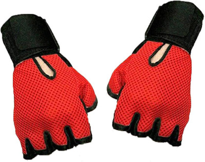 Alaska New Heavy leather Netted With Wrist Support Gym & Fitness Gloves(Red)