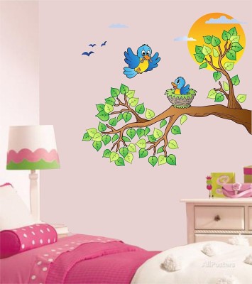 Asmi Collections 75 cm Baby Birds in Nest on Tree Branch Removable Sticker(Pack of 1)