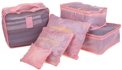 

Italish Set of 6 Laundry Pouch Luggage Bag Packing Cubes Travel Storage Organizer(Pink)