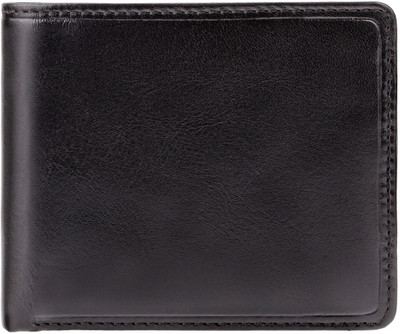 Visconti Men Black Genuine Leather Wallet(4 Card Slots), Black & red