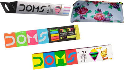 

DOMS COMBO PACK FO DOMS NEON RUBBER TIPPED PENCILS , DOMS ZOOM PENCILS , DOMS Y 1 EXTREME DARK PENCILS , 1 POUCH STATIONERY SET