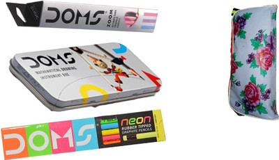 DOMS COMBO PACK OF ZOOM PENCILS ,NEON RUBBER TIPPED PENCILS ,GEOMETRY BOX , 1 POUCH STATIONERY SET available at flipkart for Rs.269