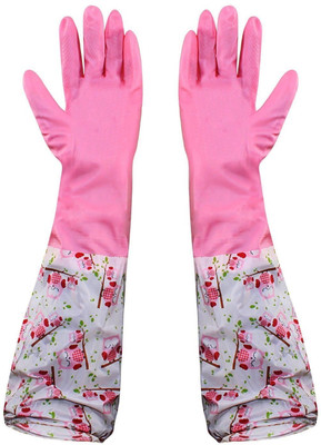 

HOKIPO Reusable PVC Flocklined Hand Gloves for Kitchen, Free Size, Elbow Length, 1 Pair. Wet and Dry Glove(Free Size)