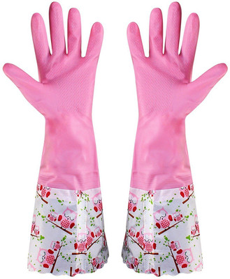 

HOKIPO Reusable PVC Flocklined Hand Gloves for Kitchen, Free Size, Forearm Length, 1 Pair, Wet and Dry Glove(Free Size)