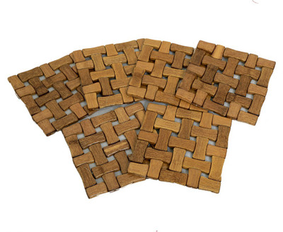 KUBER INDUSTRIES Square Reversible Bamboo Coaster(Pack of 6)