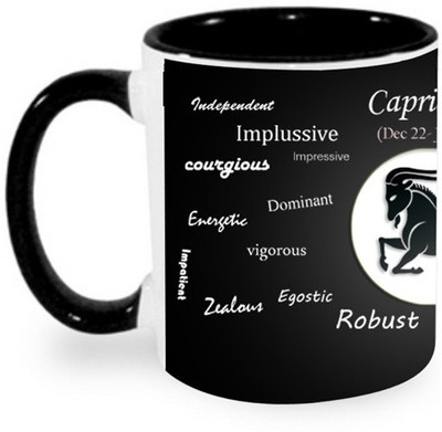 Ashvah Capricorn Zodiac Sign Ceramic Mug(350 ml), Black