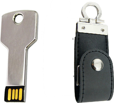 

Green Tree Fancy Leather + Key Chain Type (Pack Of 2) 16 GB Pen Drive(Silver, Black)